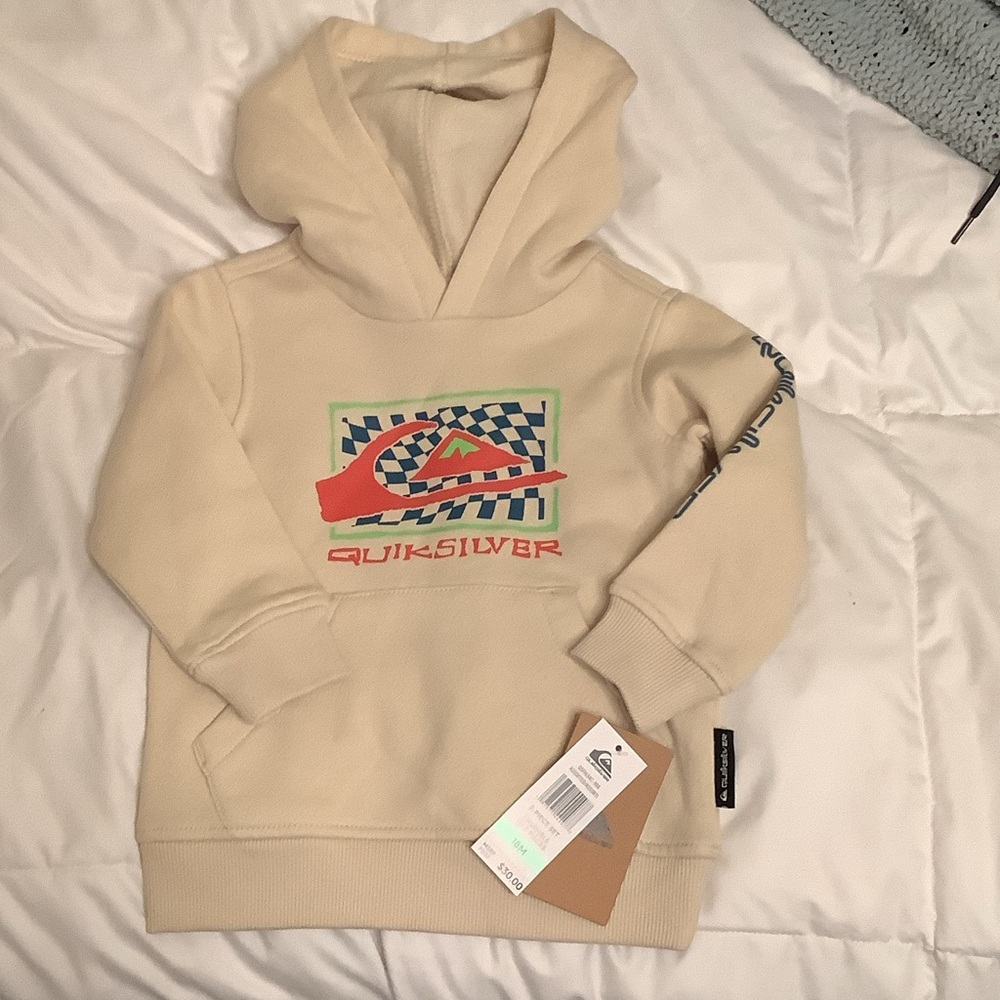 Quiksilver Kids Hoodie in Cream with Graphic Design